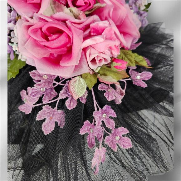 Vintage Mme. Poswolsky NY Black Tulle Derby Hat Roses & Rhinestones 1950s RARE main image 15